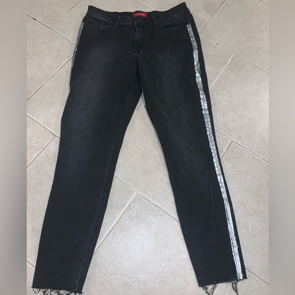 Guess black with silver lines on side of jeans